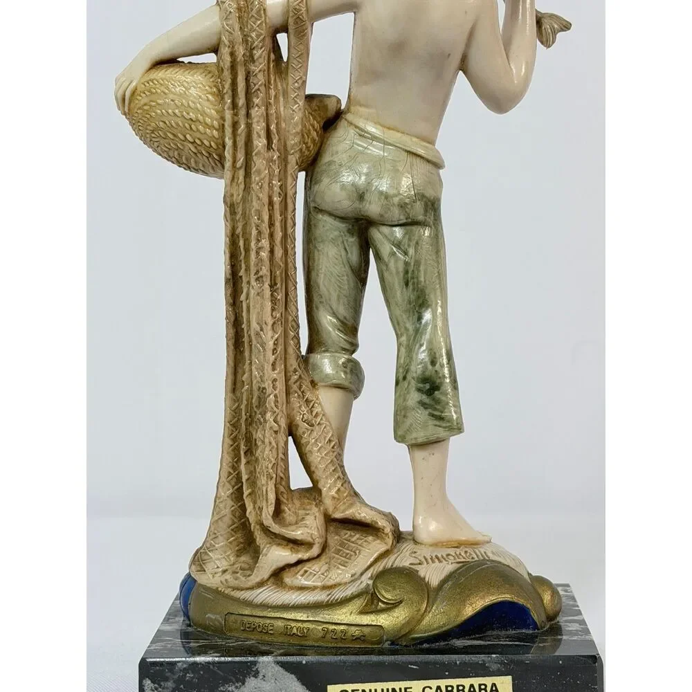 VTG Fontanini Depose Italy Carrara Marble Simonelli Boy with Fish 7